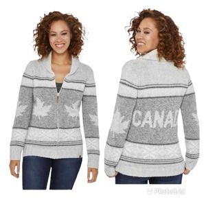 CANADIANA Women's Gray Shawl Collar Nordic Zip Cardigan Sweater M